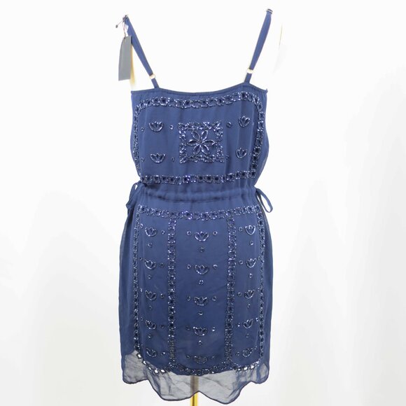 NWT Greylin Gatsby Navy Blue Crepe Beaded Slip Camisole Dress Anthropologie S - Picture 10 of 16